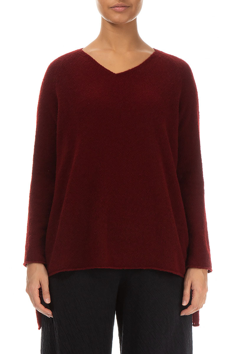 Longer Back V-Neck Maroon Wool Sweater 2