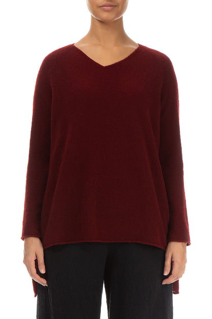 Longer Back V-Neck Maroon Wool Sweater 2