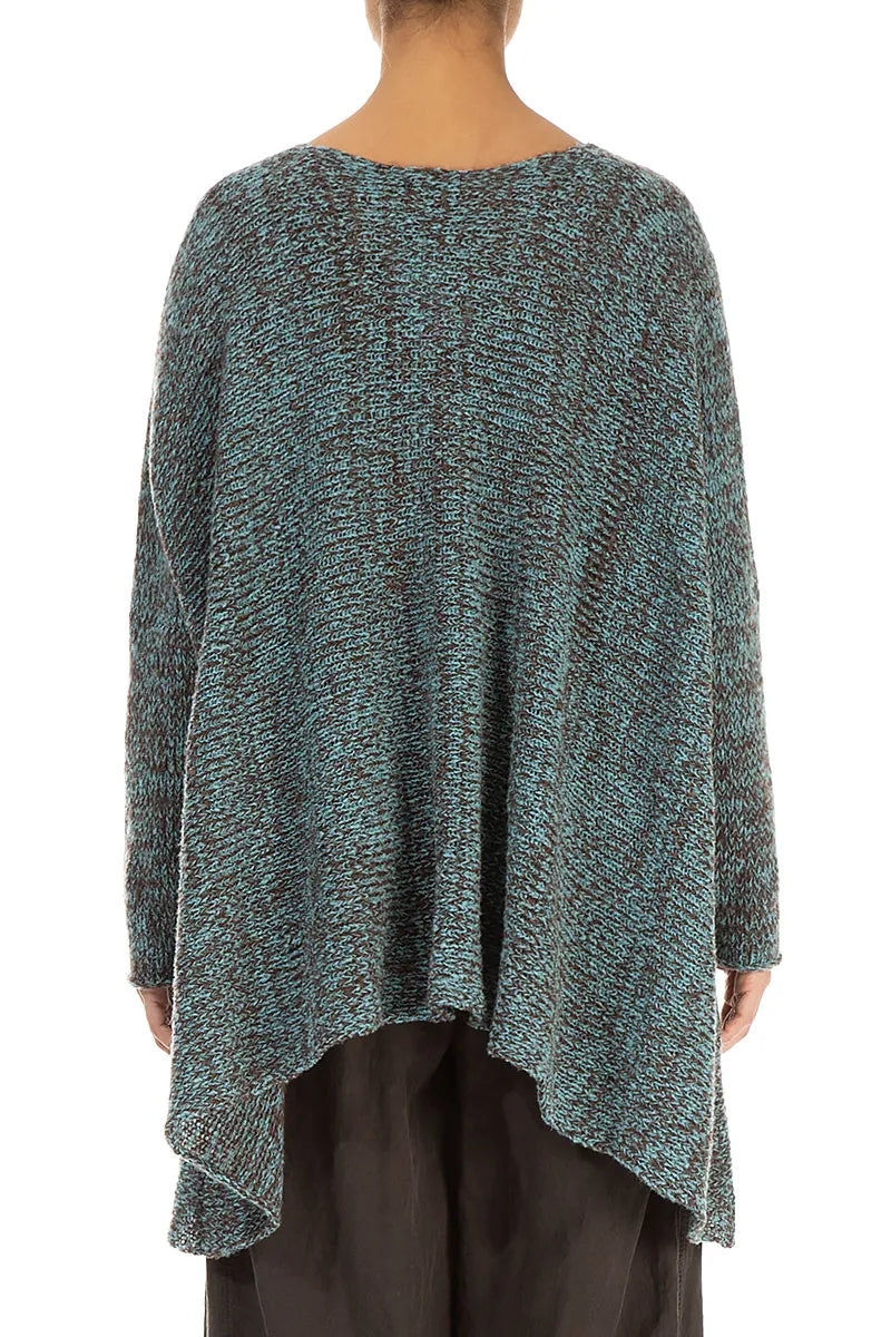 V-Neck Mélange Ice Blue Brown Wool Sweater 2