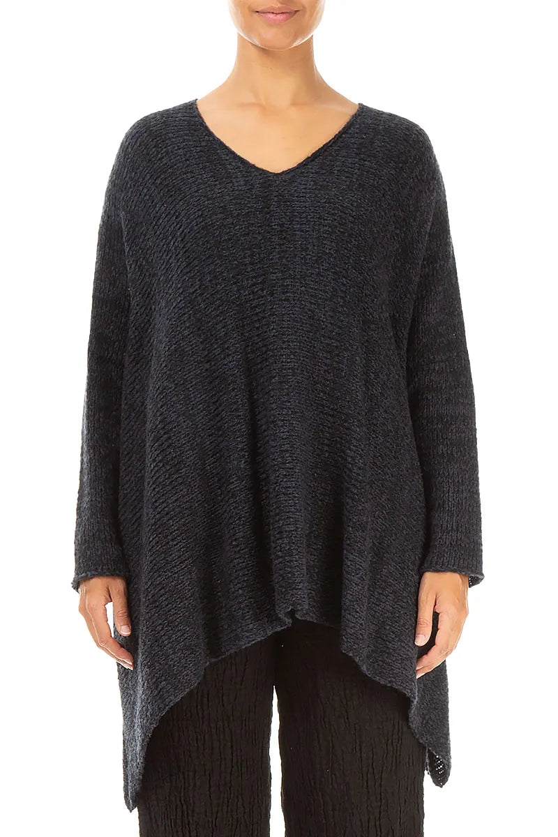 V-Neck Mélange Midnight Purple Wool Sweater 1