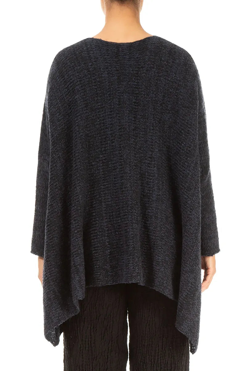 V-Neck Mélange Midnight Purple Wool Sweater 2