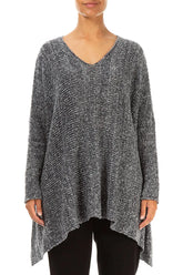 V-Neck Mélange Slate Blue Wool Sweater 1