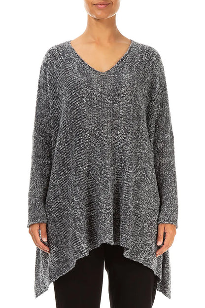 V-Neck Mélange Slate Blue Wool Sweater 1