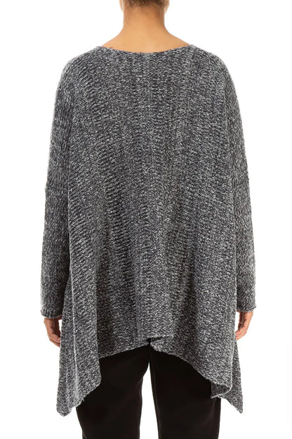 V-Neck Mélange Slate Blue Wool Sweater 2
