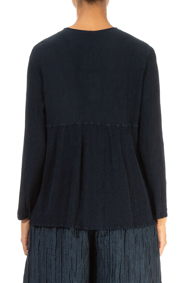 V-Neck Midnight Blue Silk Viscose Blouse 2