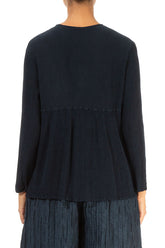 V-Neck Midnight Blue Silk Viscose Blouse 2