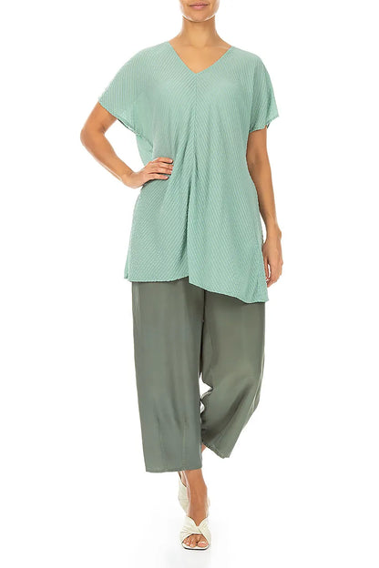 V-Ausschnitt mint gestreifte Seide-Viskose-Bluse