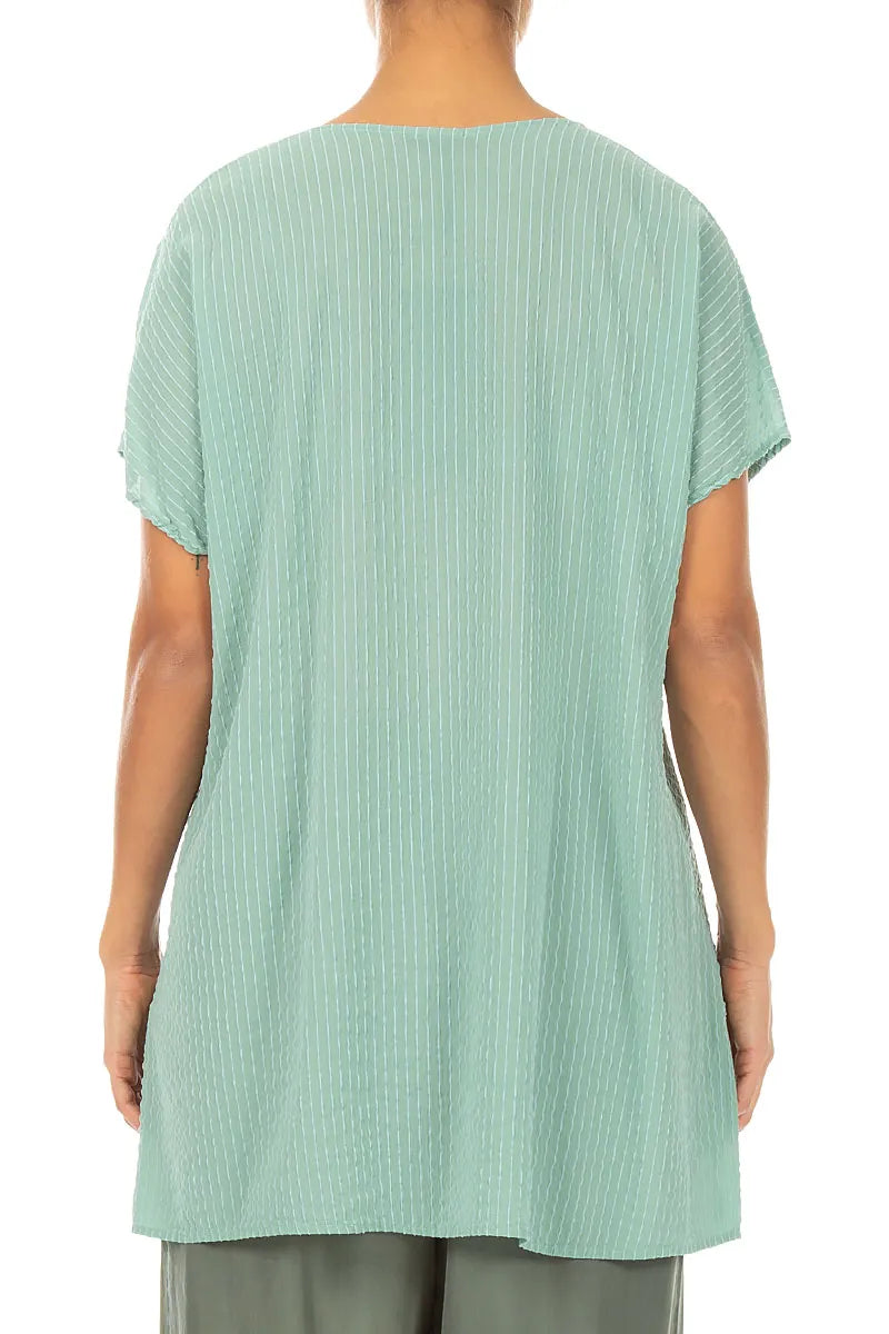 V-Ausschnitt mint gestreifte Seide-Viskose-Bluse