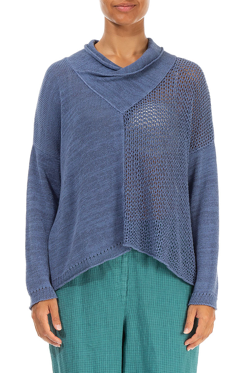 V-Neck Overlap Blue Nova Linen Jumper 1