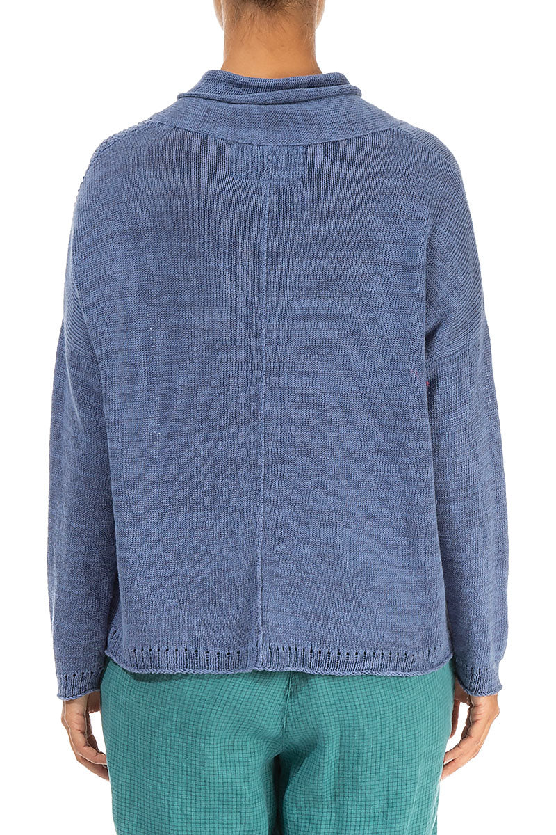 V-Neck Overlap Blue Nova Linen Jumper 2