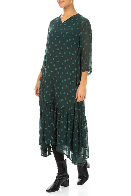 V-Neck Peacock Dotty Silk Dress 3