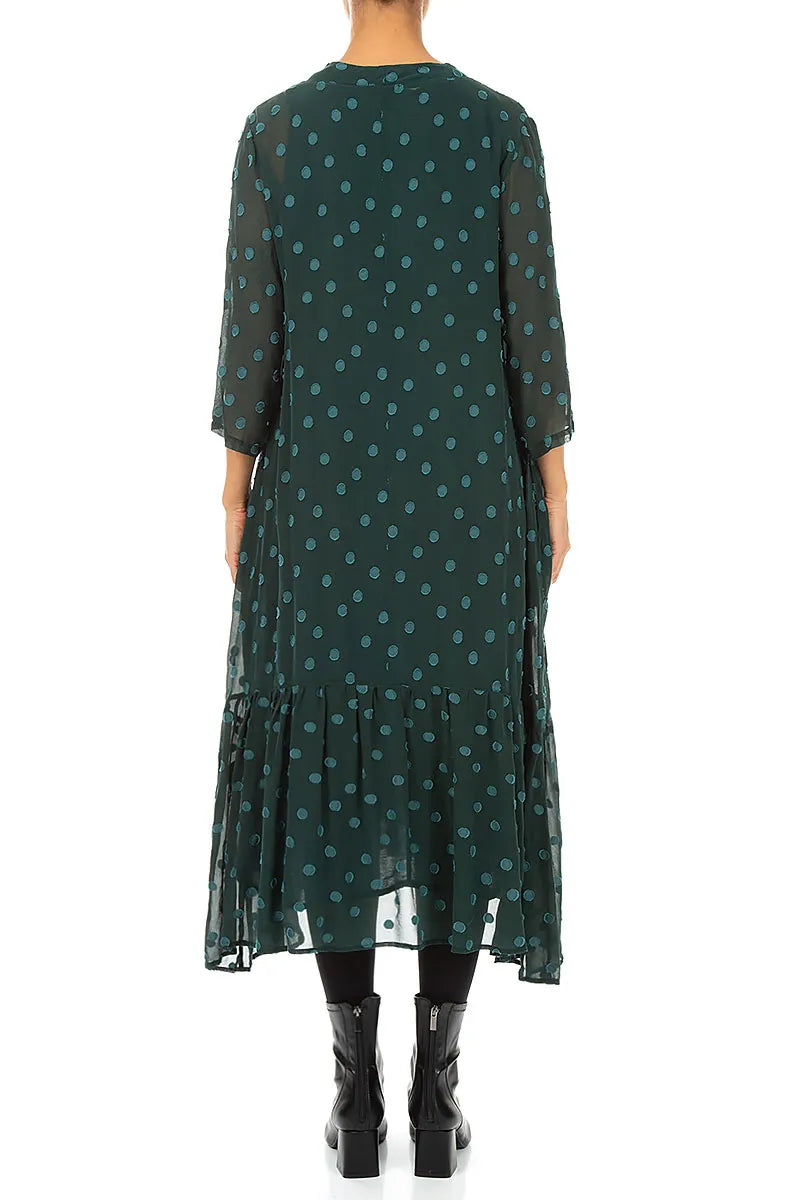 V-Neck Peacock Dotty Silk Dress 2