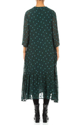 V-Neck Peacock Dotty Silk Dress 2