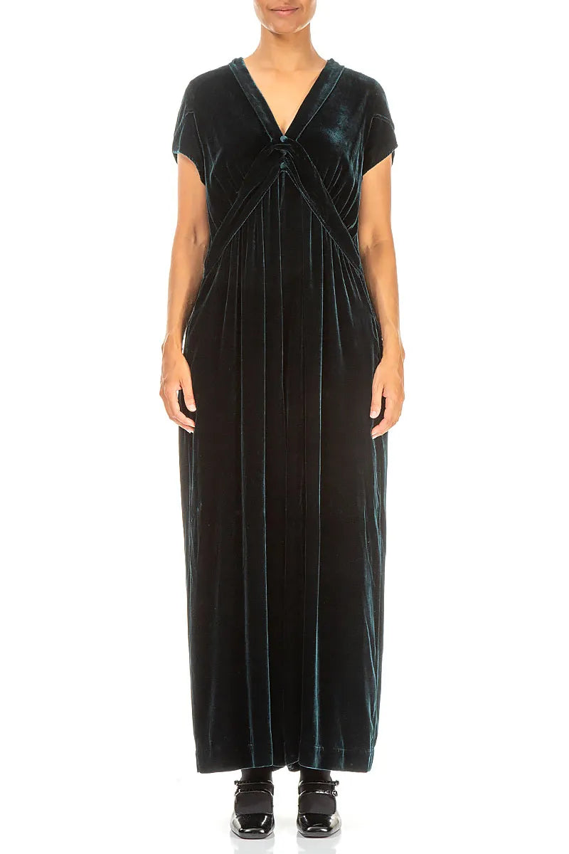 V-Neck Peacock Silk Velvet Jumpsuit 1