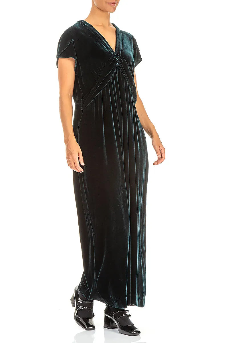 V-Neck Peacock Silk Velvet Jumpsuit 3