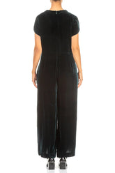 V-Neck Peacock Silk Velvet Jumpsuit 2