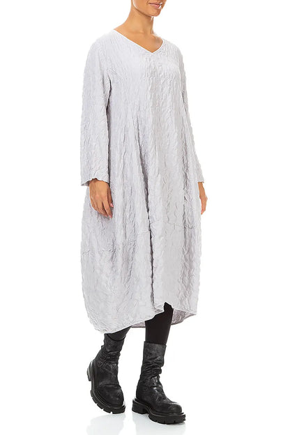 V-Neck Pearl Grey Pleated Silk Bamboo Dress 3