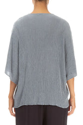 V-Neck Pin Tucks Silver Grey Silk Viscose Blouse 2