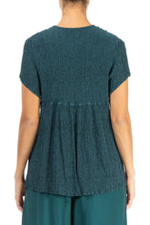 V-Neck Printed Emerald Silk Viscose Blouse 2