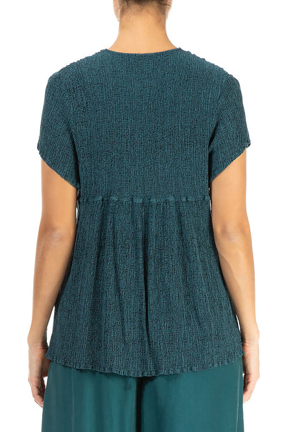 V-Neck Printed Emerald Silk Viscose Blouse 2