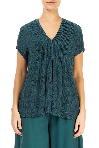 V-Neck Printed Emerald Silk Viscose Blouse 1