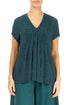 V-Neck Printed Emerald Silk Viscose Blouse 1