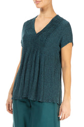 V-Neck Printed Emerald Silk Viscose Blouse 3