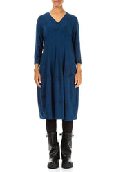 V-Neck Royal Blue Marble Cotton Dress 1