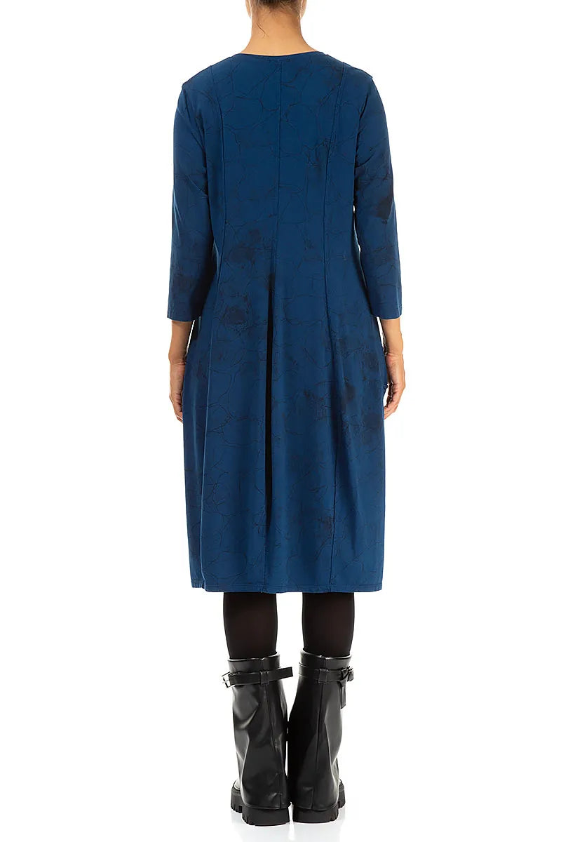 V-Neck Royal Blue Marble Cotton Dress 2