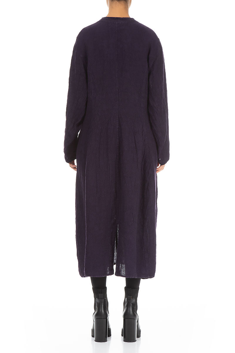 V-Neck Royal Purple Mélange Linen Dress