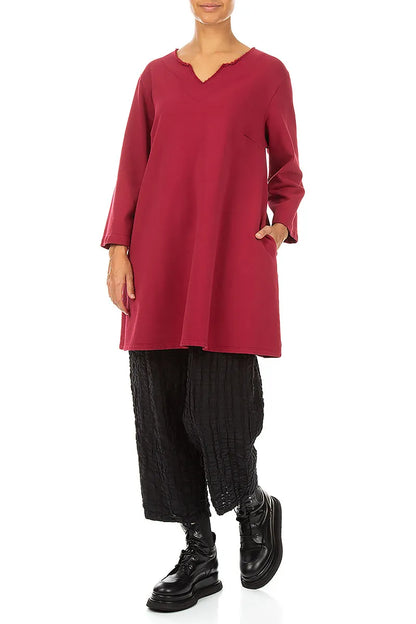 V-Neck Ruby French Terry Cotton Tunic 4