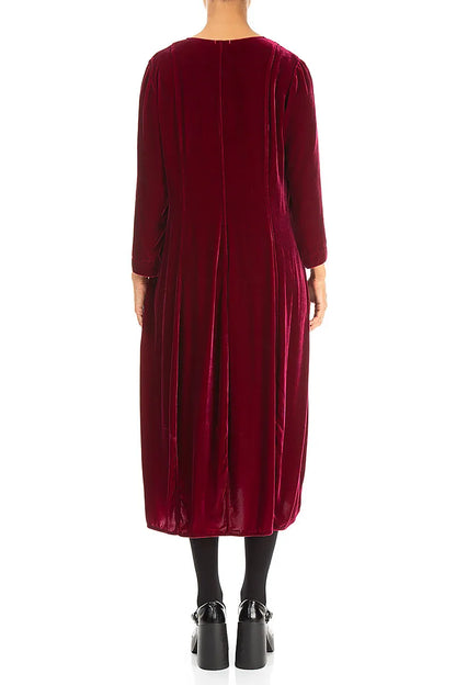 V-Neck Ruby Silk Velvet Dress 2