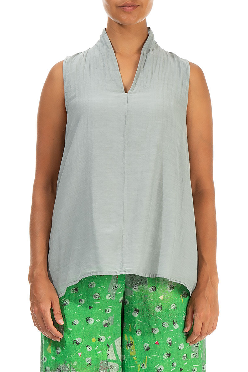 V-Neck Sage Silk Cotton Blouse 1