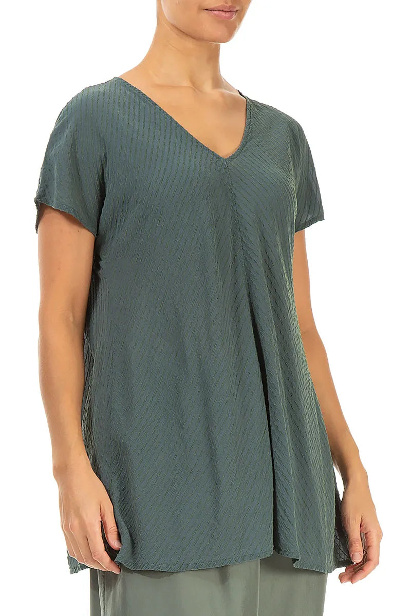V-Neck Sage Stripy Silk Viscose Blouse