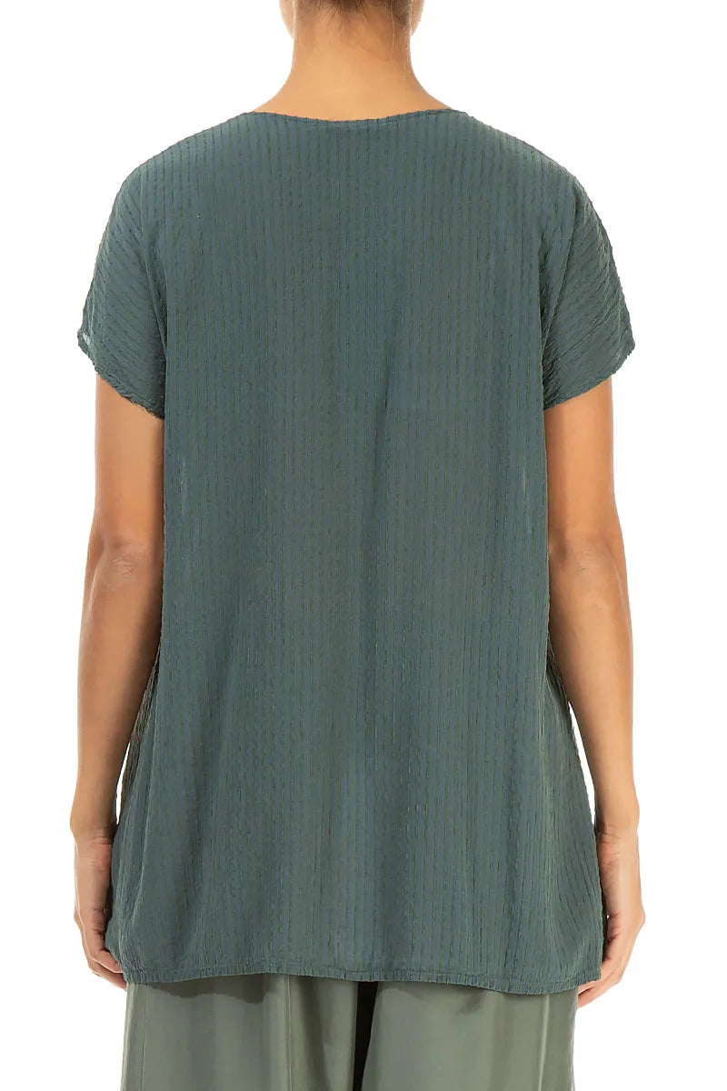 V-Neck Sage Stripy Silk Viscose Blouse