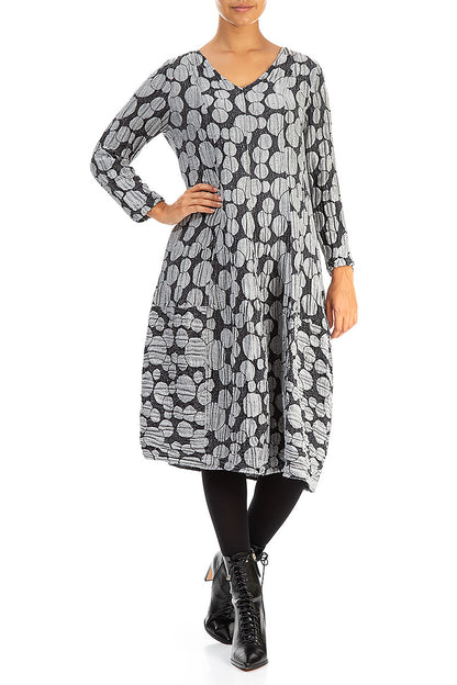 V-Neck Silver Circle Silk Linen Dress 4