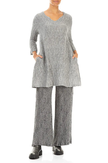 Tunique en soie froissée argentée à col en V