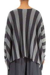 V-Neck Striped Light Grey Linen Jumper 3