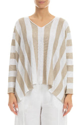 V-Neck Striped Natural Linen Jumper 1