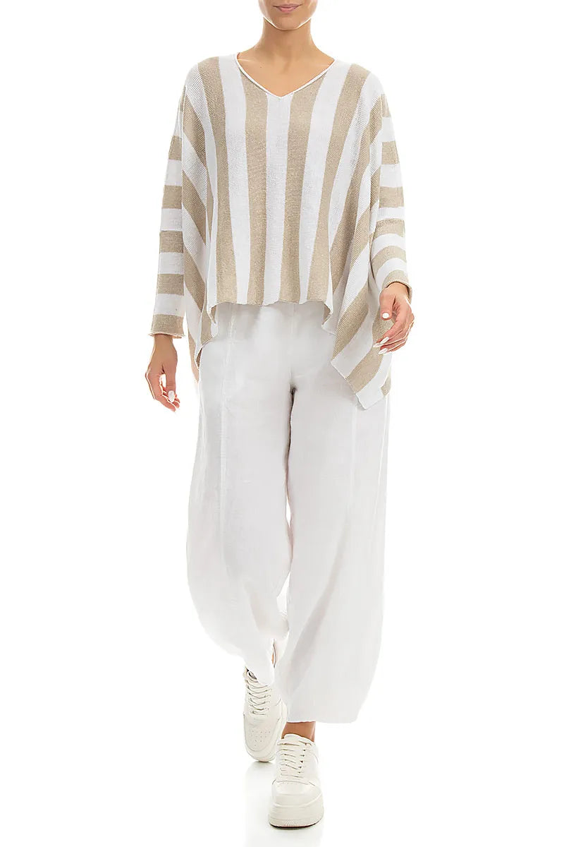 V-Neck Striped Natural Linen Jumper 4