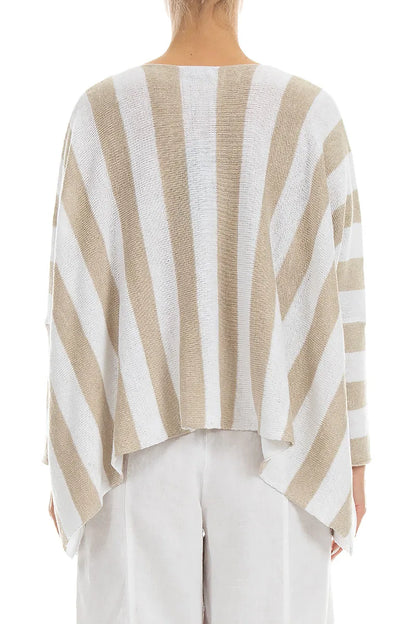V-Neck Striped Natural Linen Jumper 2