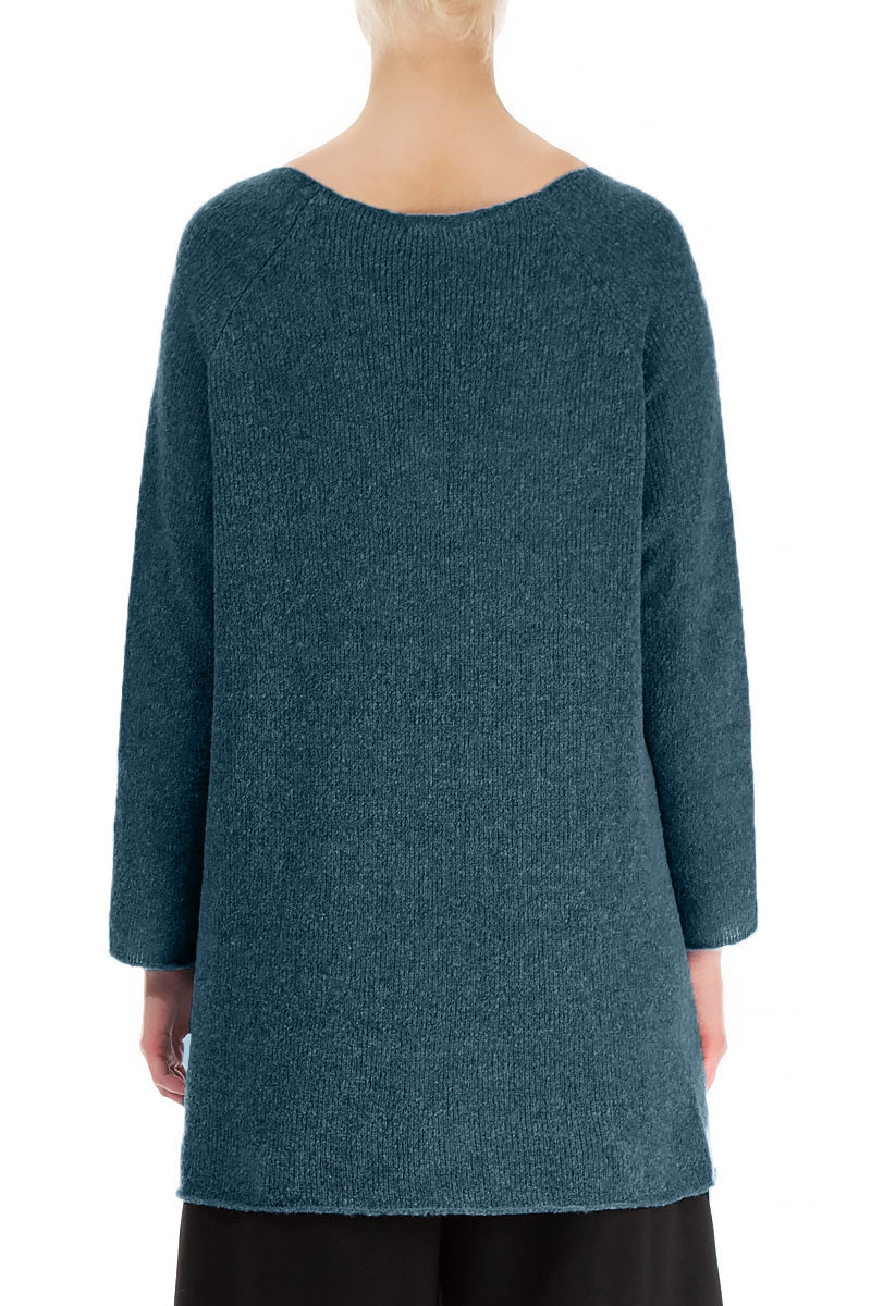 Longer Back V-Neck Teal Wool Sweater