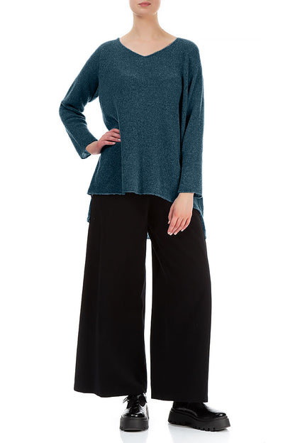 Longer Back V-Neck Teal Wool Sweater