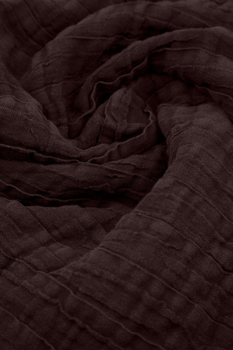 V-Neck Truffle Brown Pleated Linen Dress