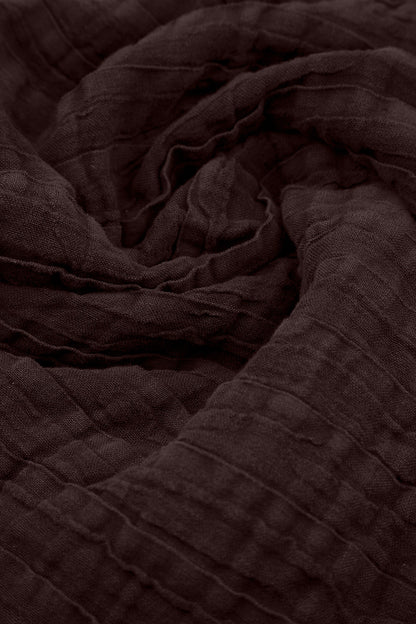 V-Neck Truffle Brown Pleated Linen Dress