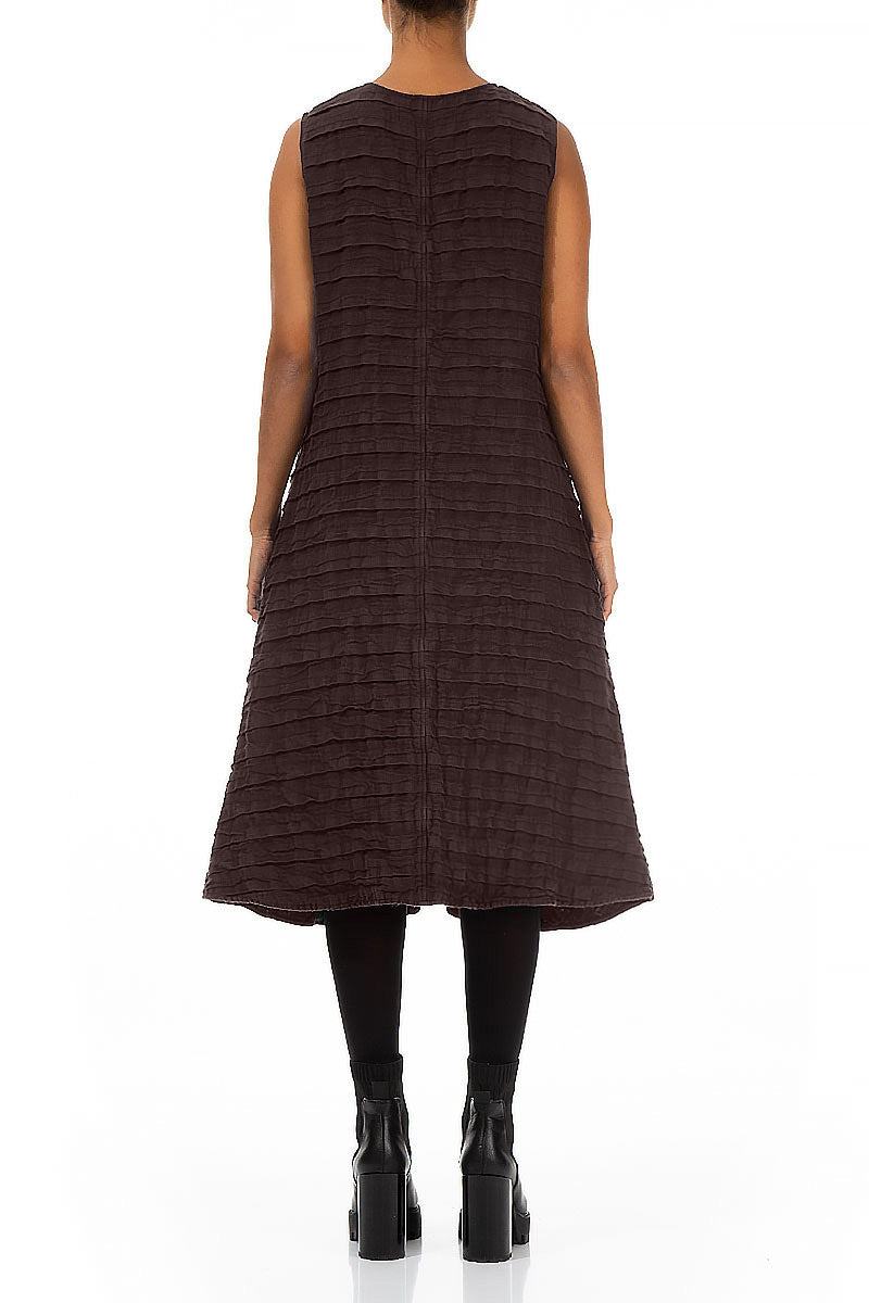 V-Neck Truffle Brown Pleated Linen Dress 2
