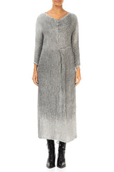 V-Neck Washed Out Crinkled Grey Silk Dress 1
