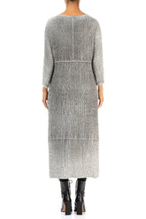 V-Neck Washed Out Crinkled Grey Silk Dress 2
