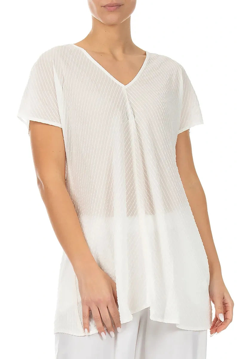 V-Ausschnitt Off-White Gestreifte Bluse aus Seidenviskose