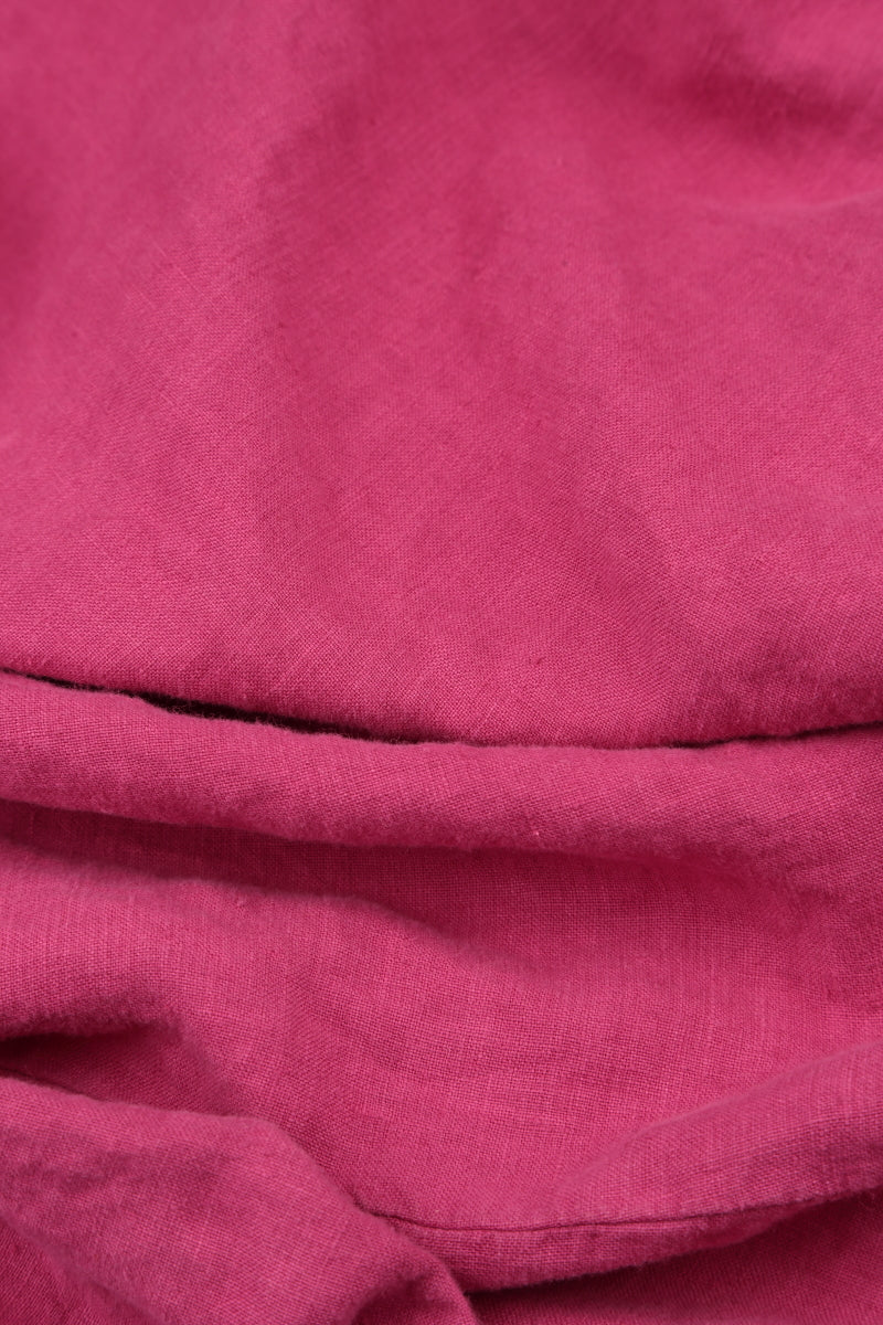 V-Neck Balloon Fuchsia Linen Dress 5